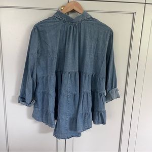 Easel Chambray/Denim Top with ruffle detail